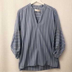 Amanda Uprichard Blue Striped Top Blouse Puff Sleeve Long Sleeve